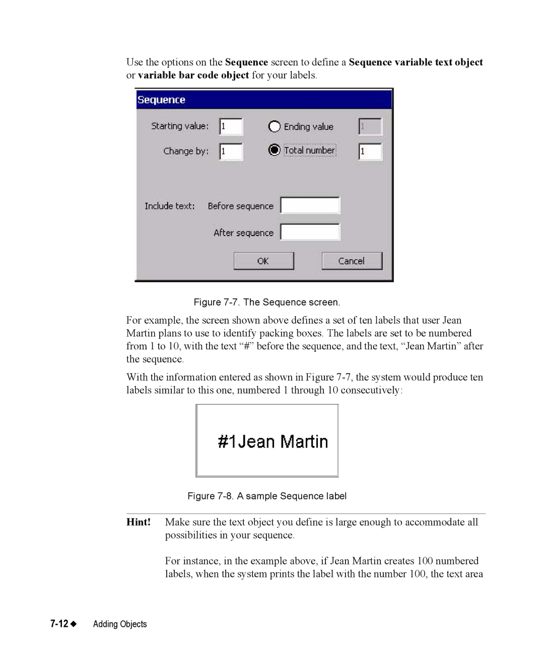 Brady 76800 manual Sequence screen 