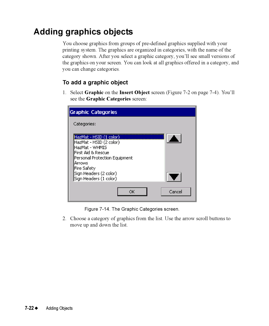 Brady 76800 manual Adding graphics objects, To add a graphic object 