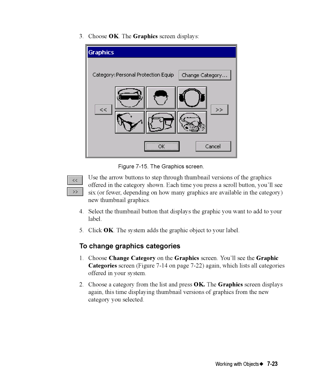 Brady 76800 manual To change graphics categories, The Graphics screen 