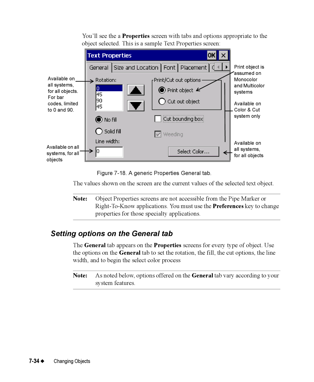 Brady 76800 manual Setting options on the General tab, a generic Properties General tab 