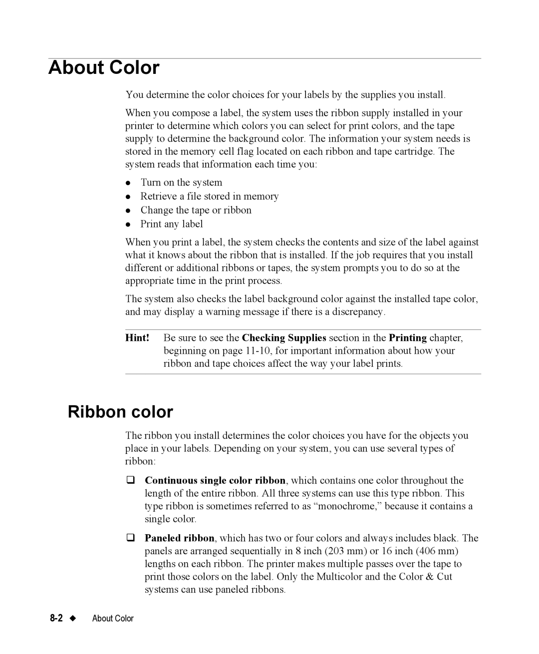 Brady 76800 manual About Color, Ribbon color 