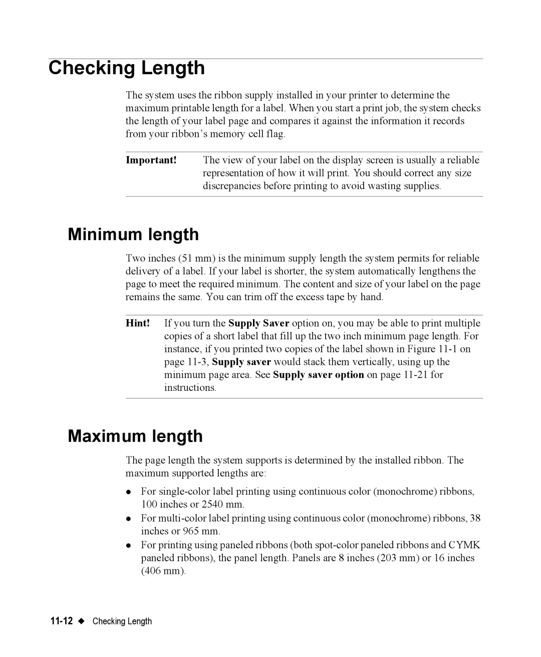 Brady 76800 manual Checking Length, Minimum length, Maximum length 