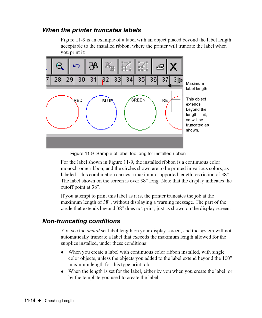 Brady 76800 manual When the printer truncates labels, Non-truncating conditions 