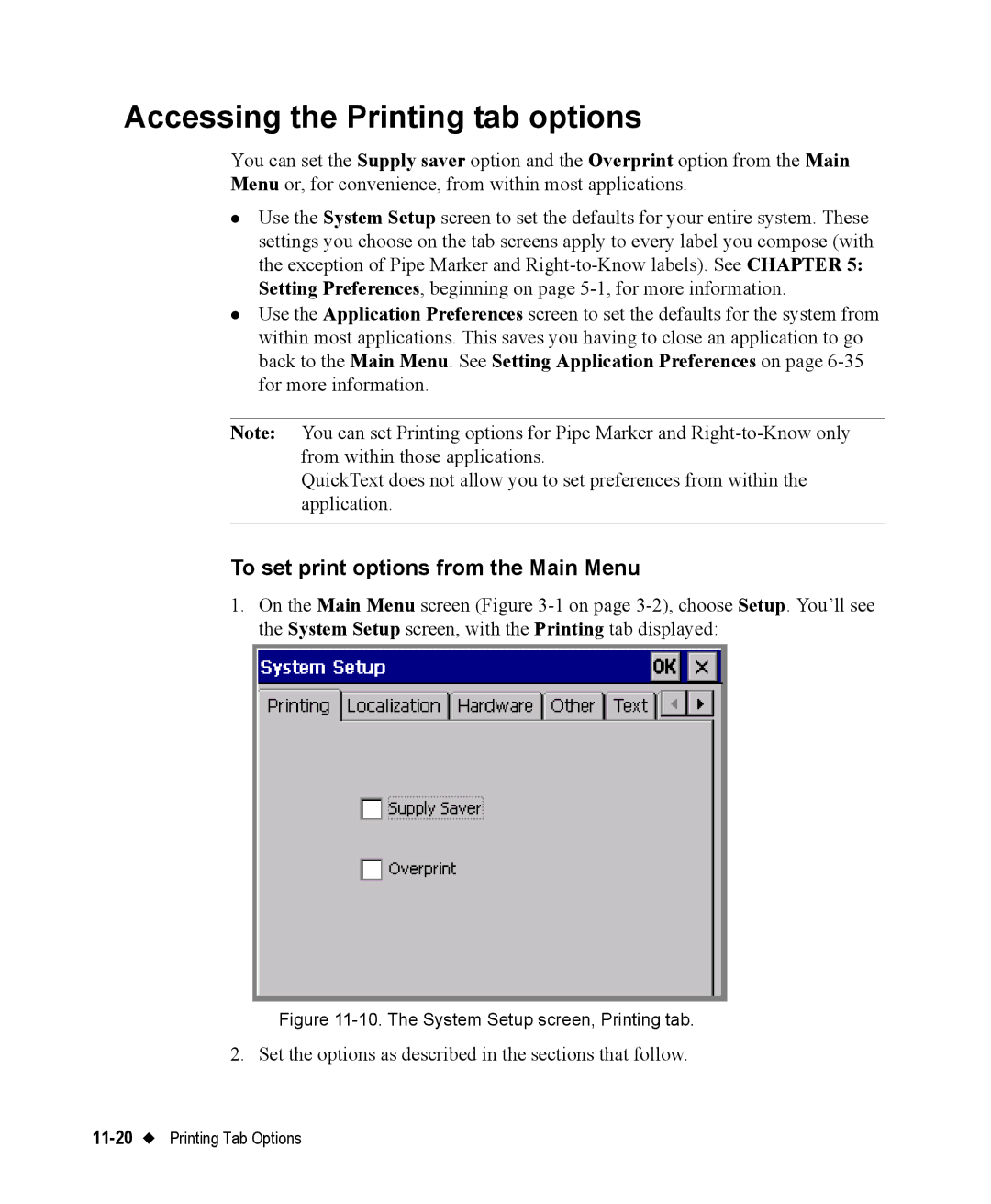 Brady 76800 manual Accessing the Printing tab options, To set print options from the Main Menu 