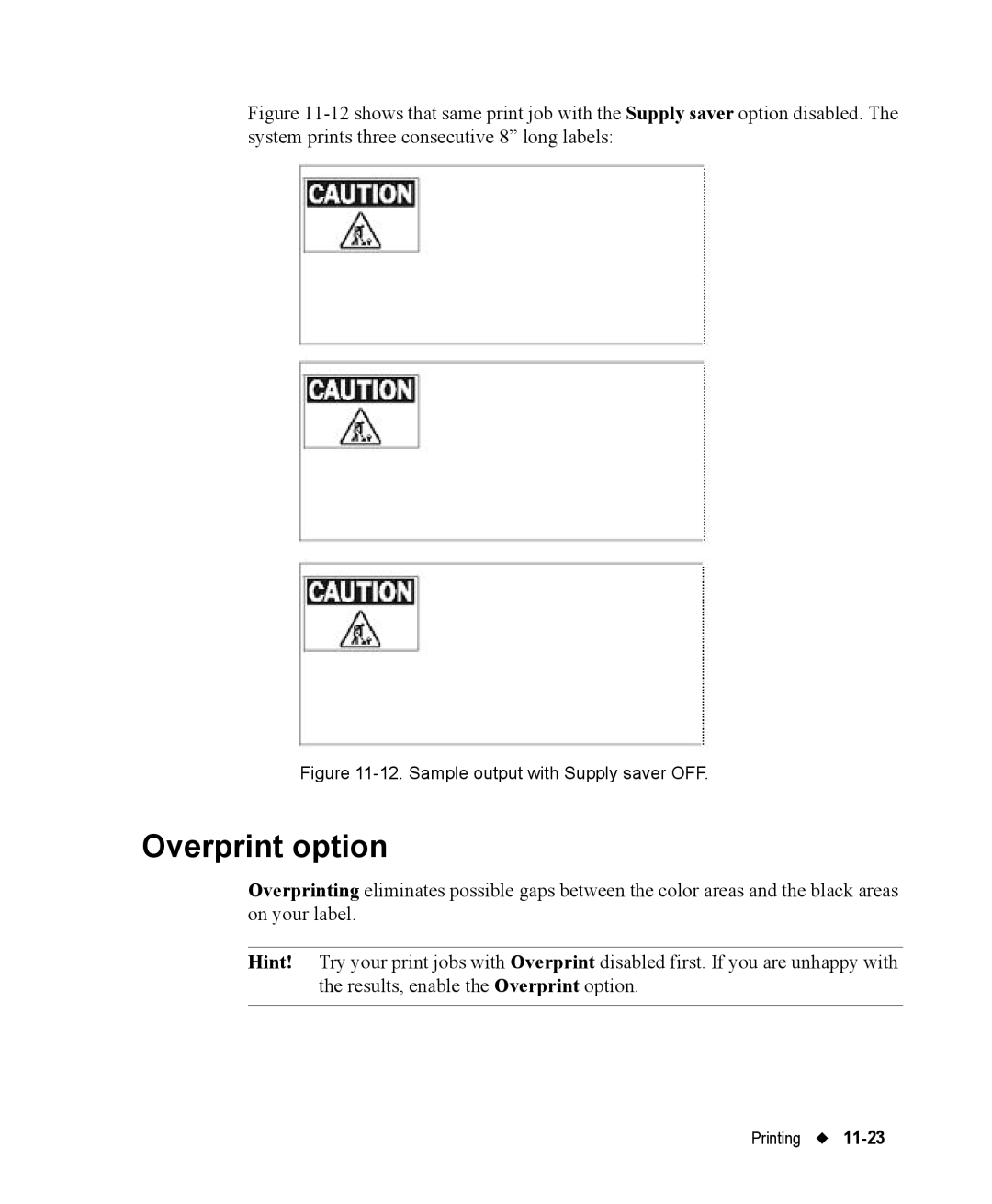 Brady 76800 manual Overprint option, Sample output with Supply saver OFF 