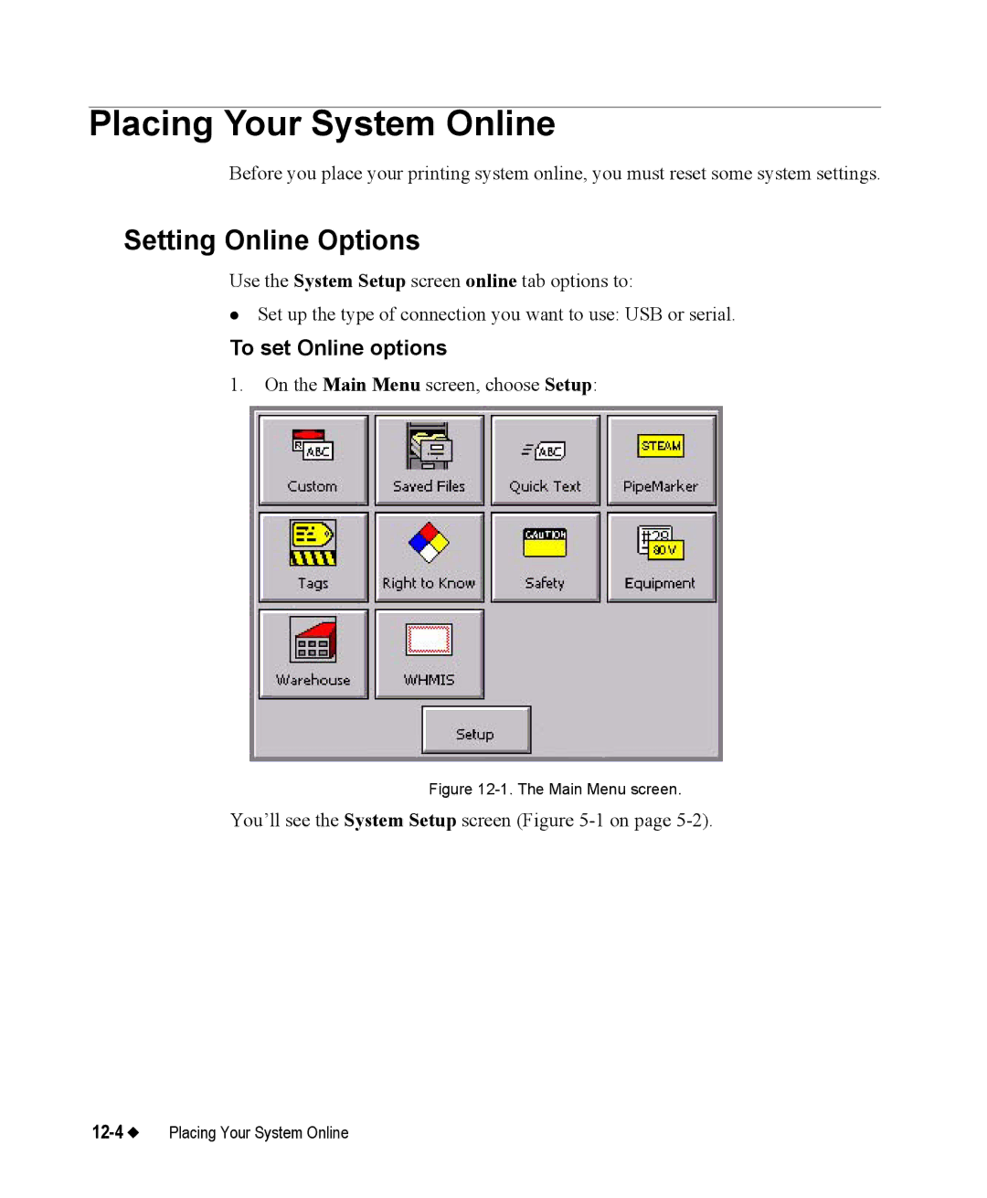 Brady 76800 manual Placing Your System Online, To set Online options 