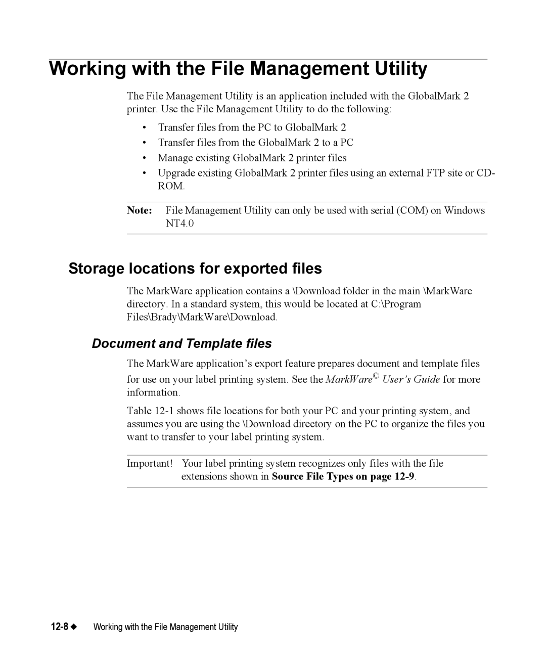 Brady 76800 manual Working with the File Management Utility, Document and Template files 