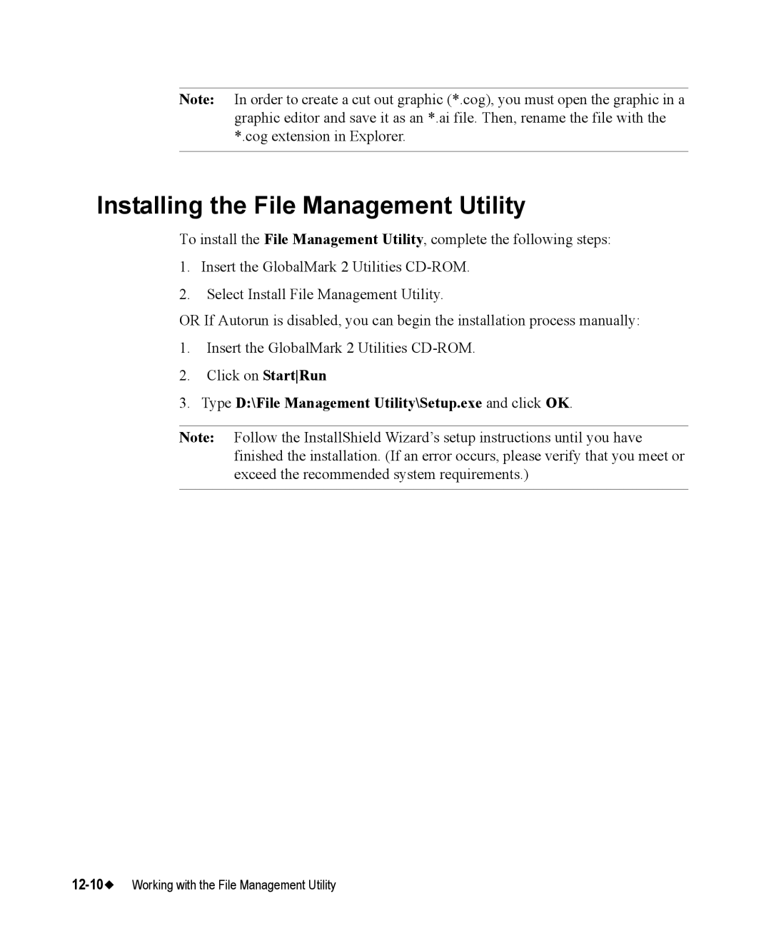 Brady 76800 manual Installing the File Management Utility, Type D\File Management Utility\Setup.exe and click OK 