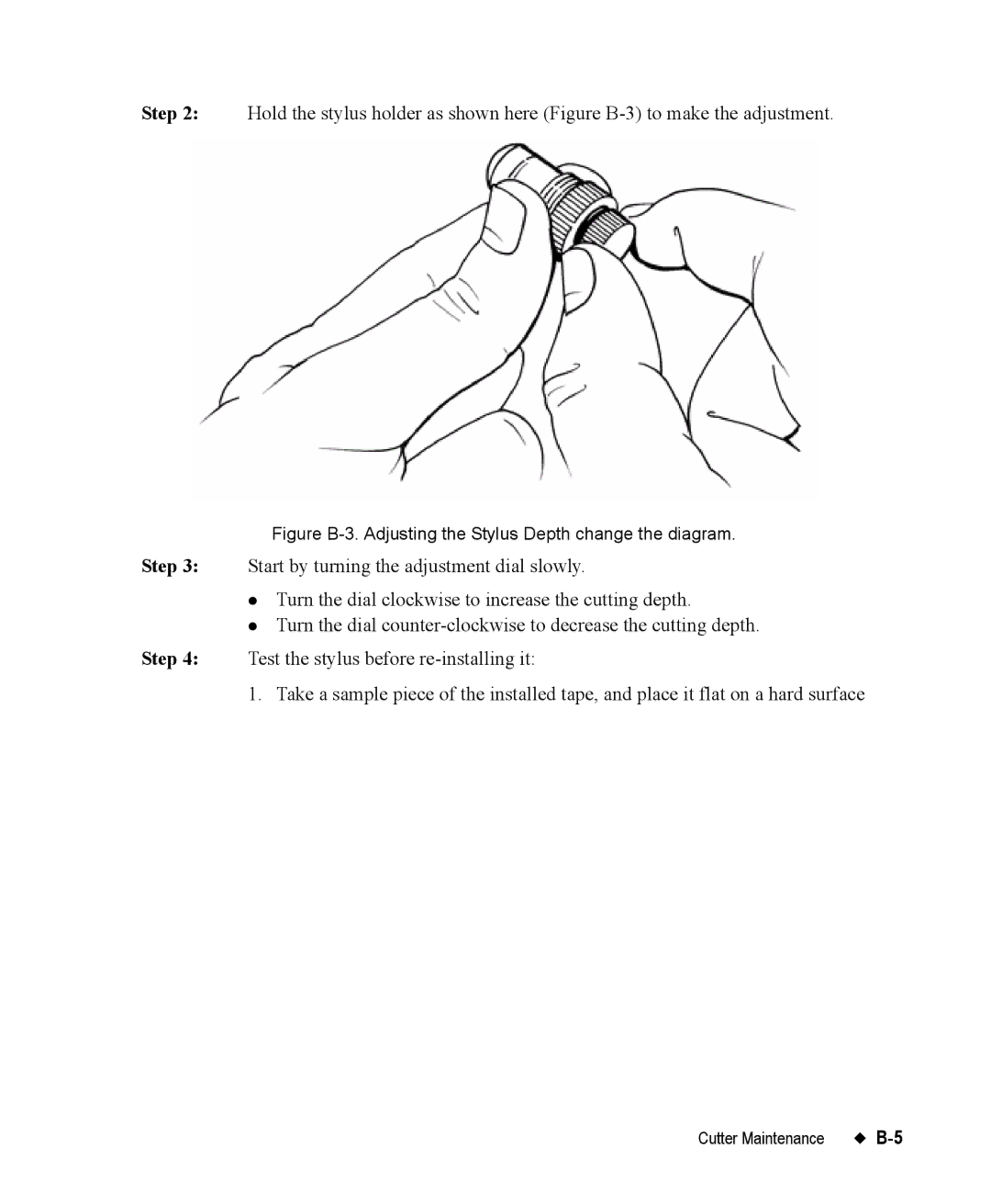 Brady 76800 manual Figure B-3. Adjusting the Stylus Depth change the diagram 