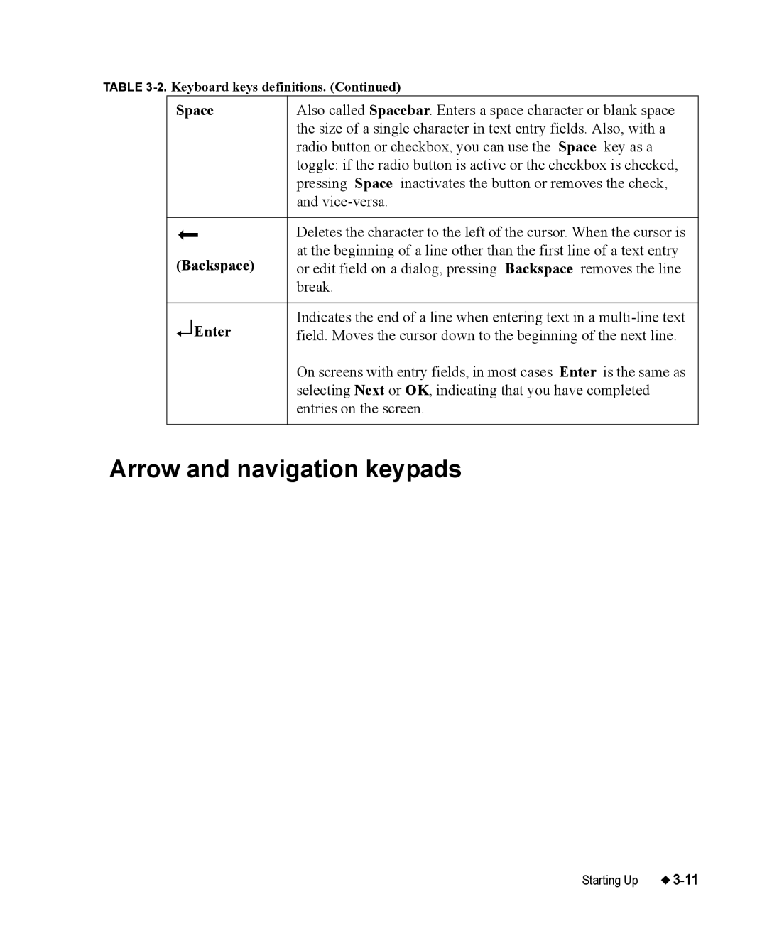 Brady 76800 manual Arrow and navigation keypads, Space, Backspace, Enter 