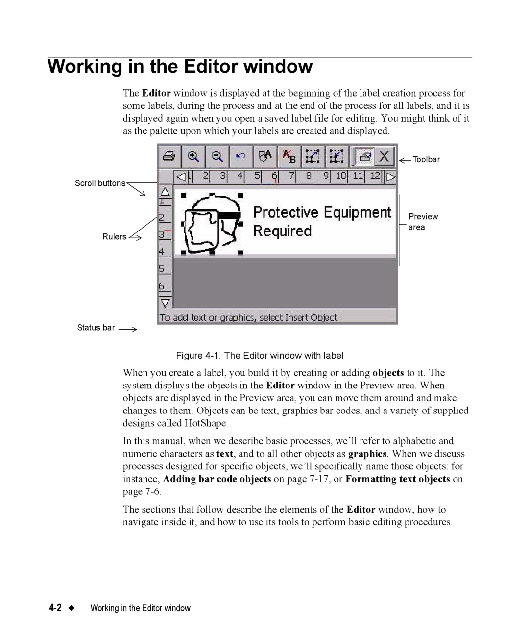 Brady 76800 manual Working in the Editor window, Editor window with label 