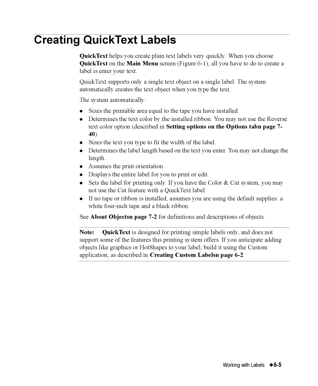 Brady 76800 manual Creating QuickText Labels 