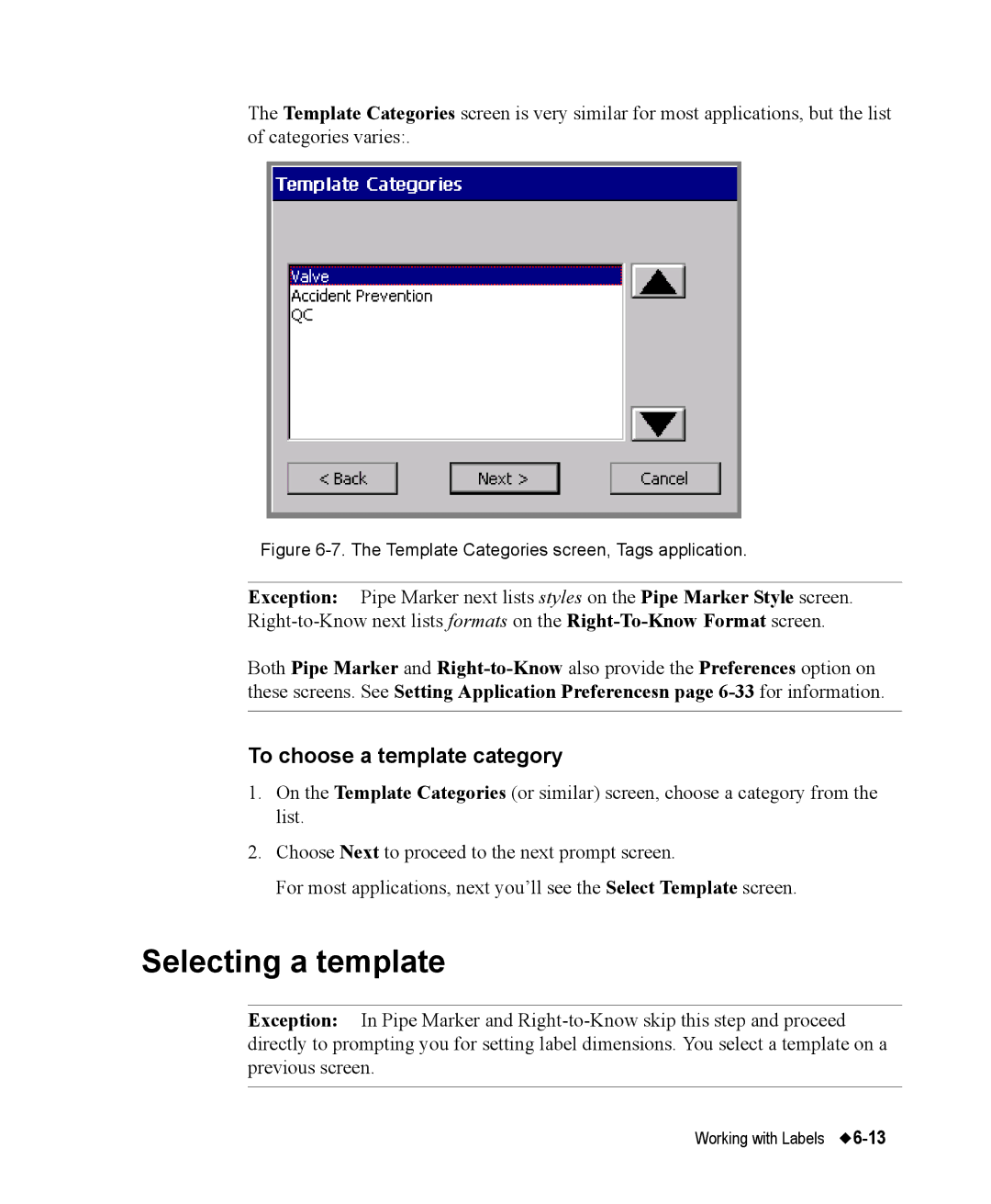 Brady 76800 manual Selecting a template, To choose a template category 