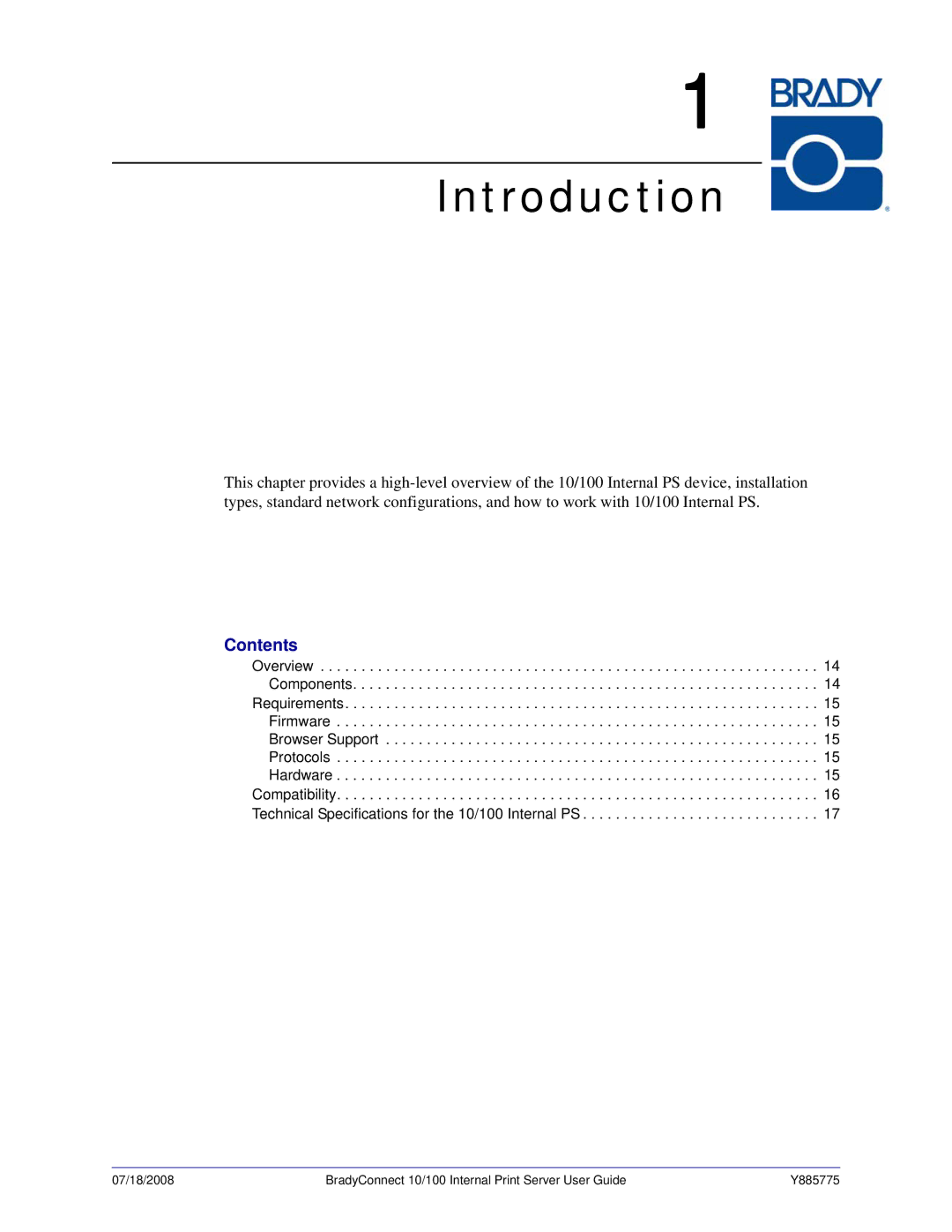 Brady BBP81 manual Introduction, Contents 