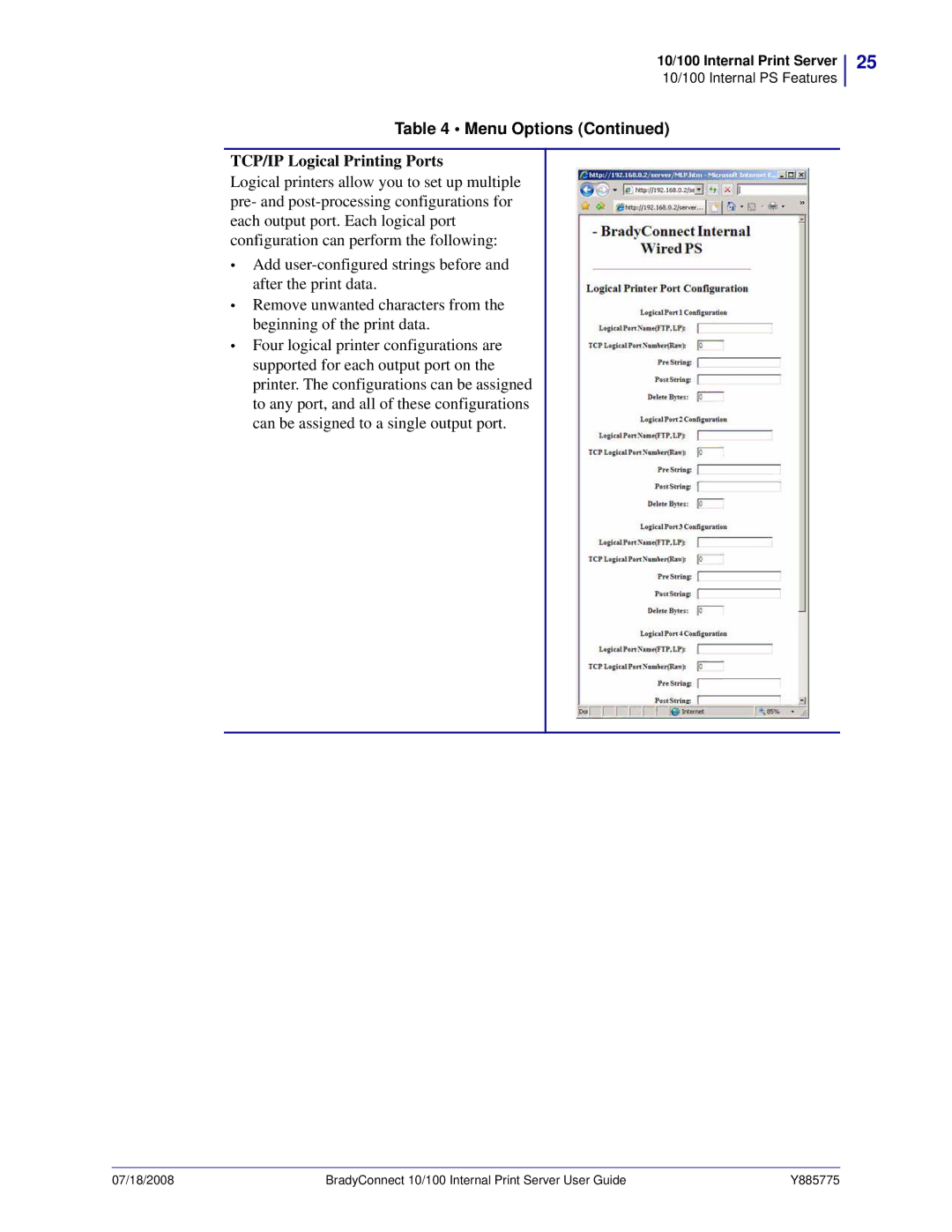 Brady BBP81 manual TCP/IP Logical Printing Ports 