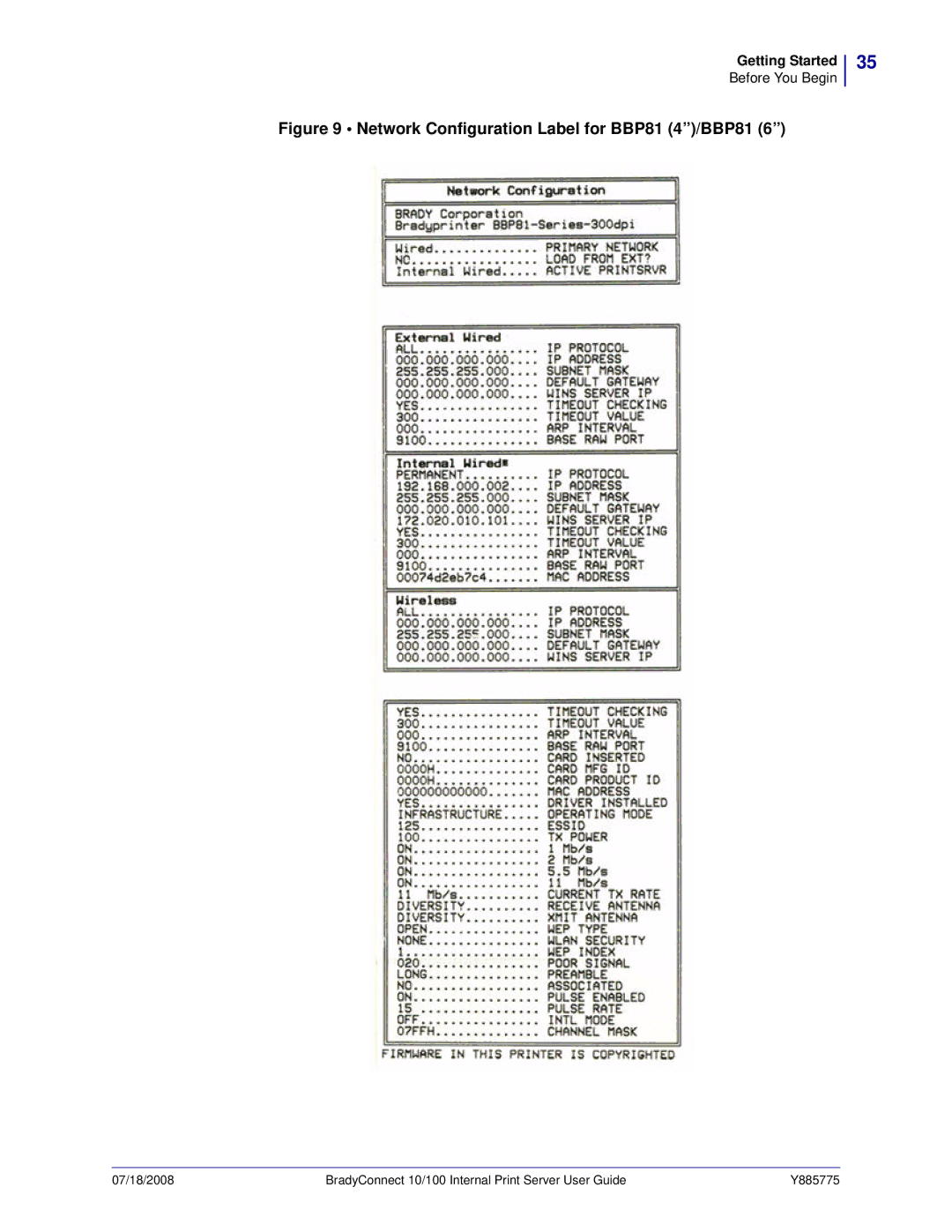 Brady manual Network Configuration Label for BBP81 4/BBP81 