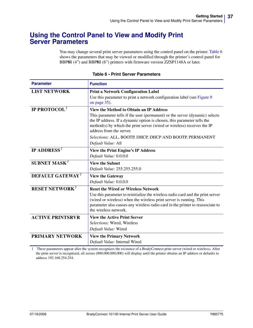 Brady BBP81 manual Print a Network Configuration Label, View the Method to Obtain an IP Address, View the Subnet 