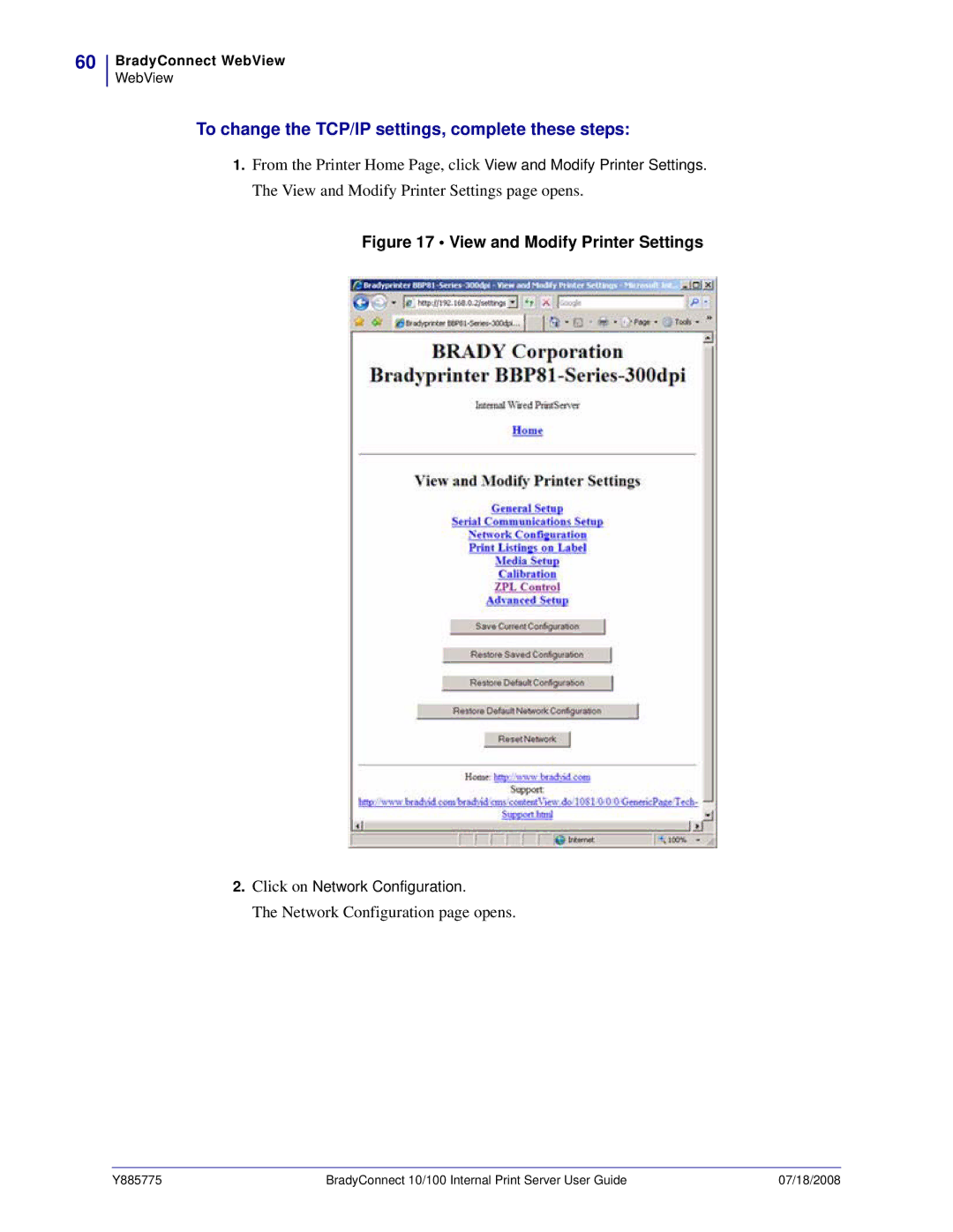 Brady BBP81 manual To change the TCP/IP settings, complete these steps 