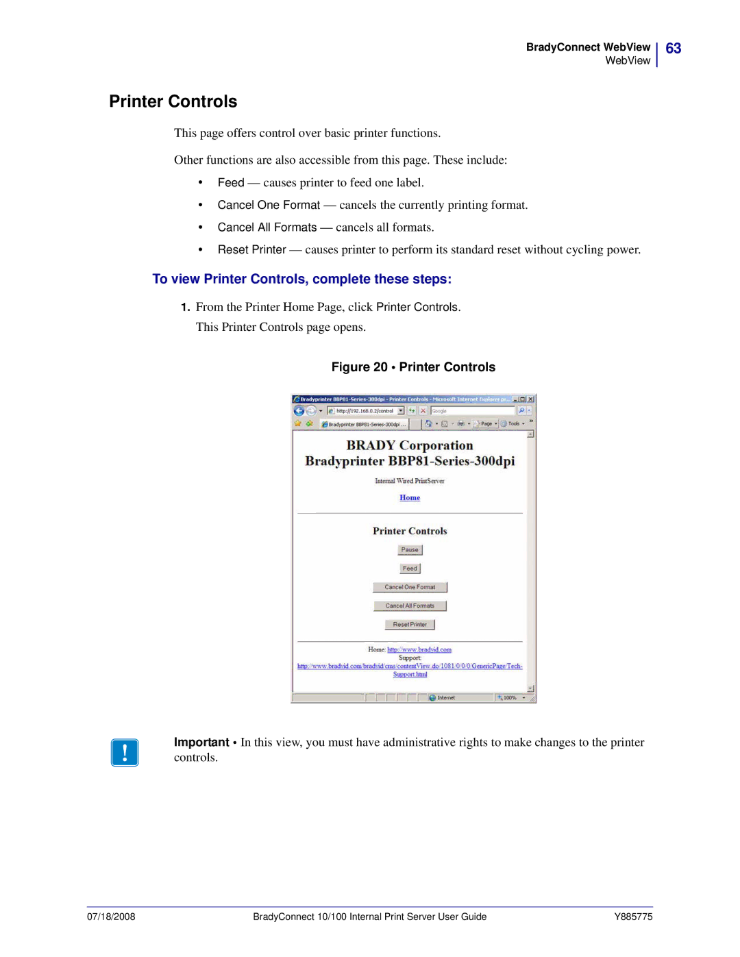 Brady BBP81 manual To view Printer Controls, complete these steps 