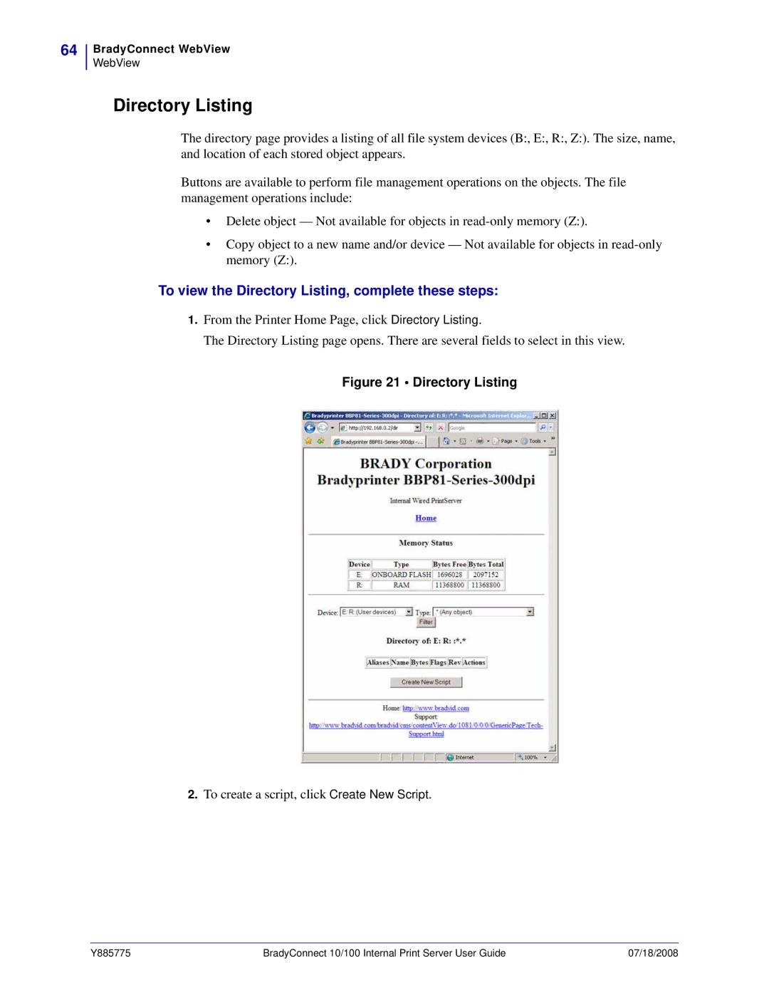 Brady BBP81 manual To view the Directory Listing, complete these steps 