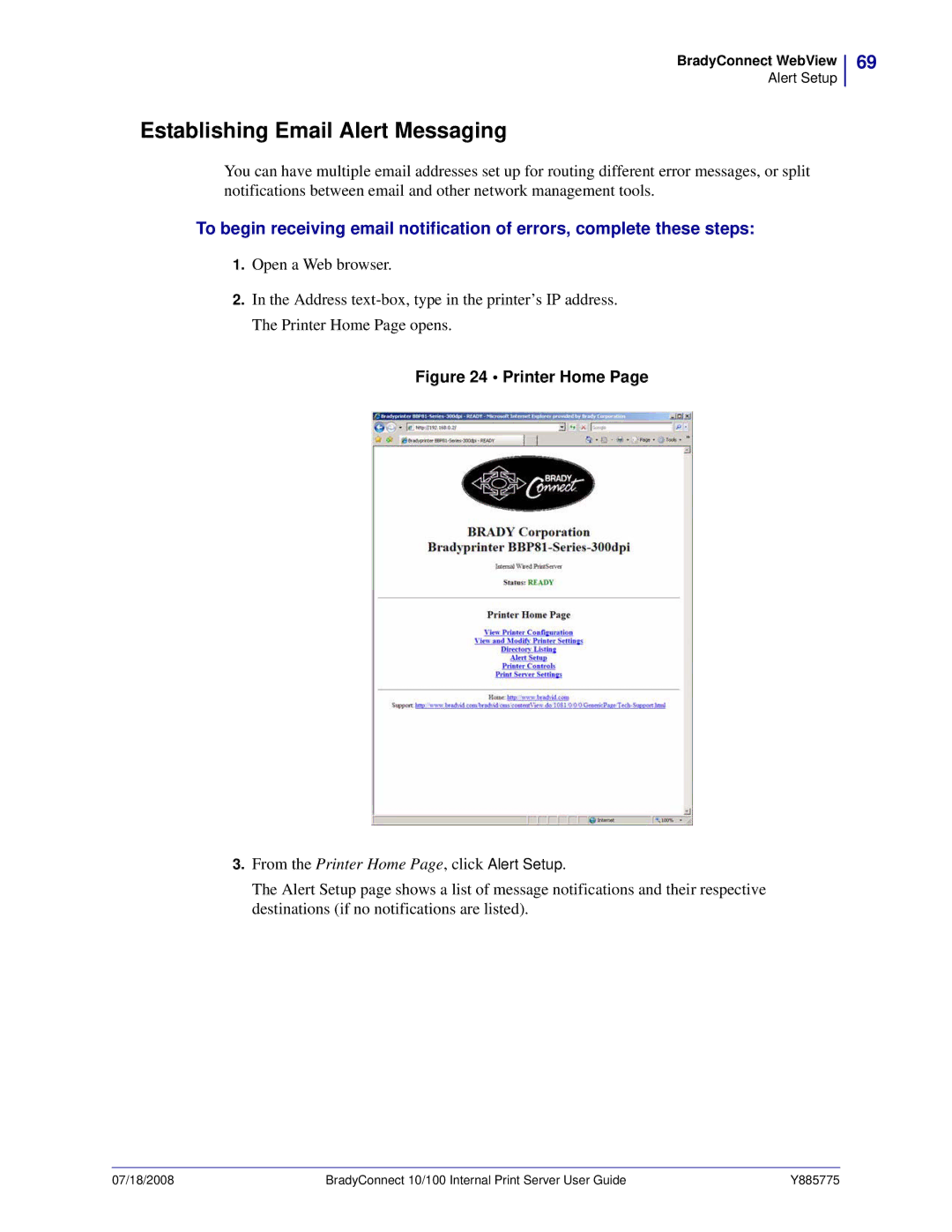 Brady BBP81 manual Establishing Email Alert Messaging 