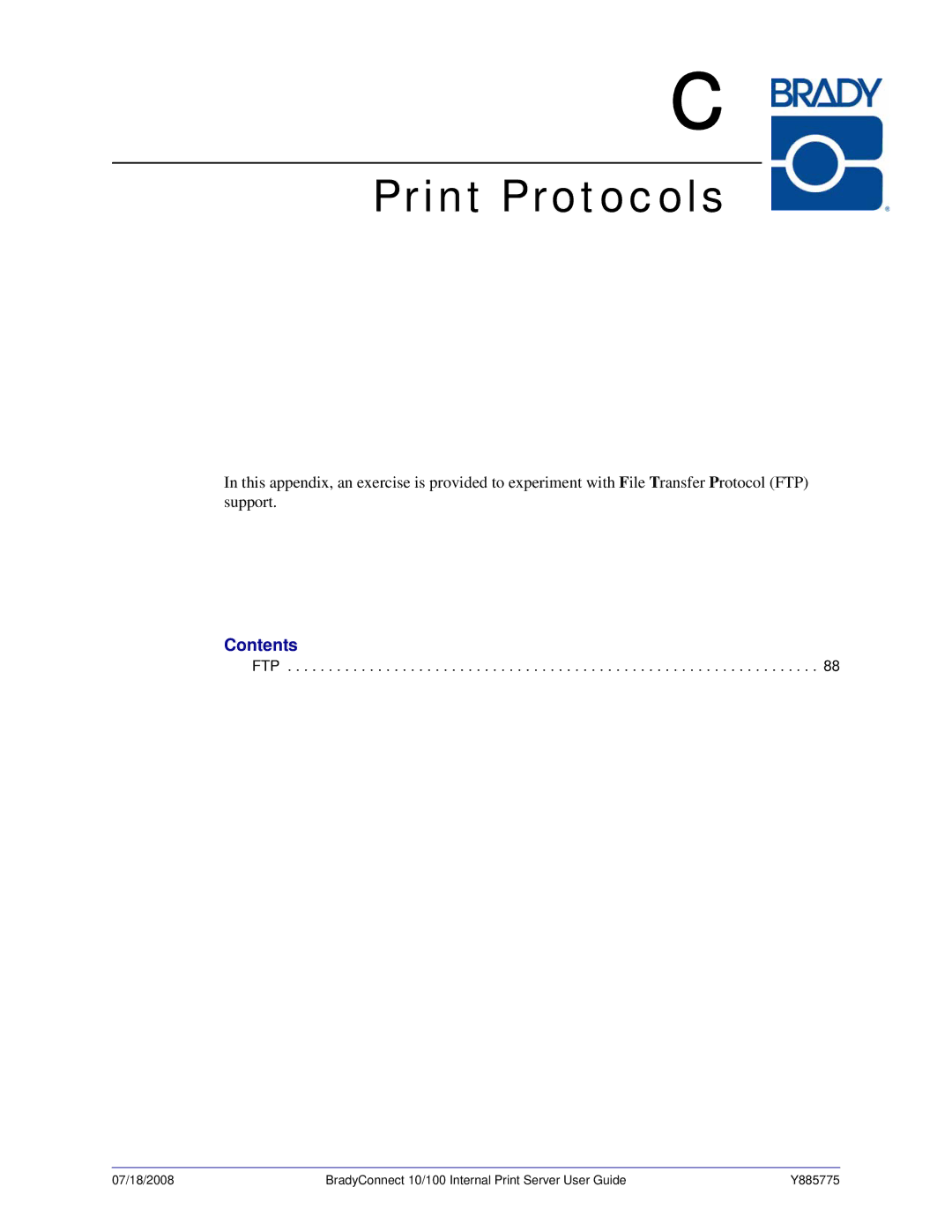 Brady BBP81 manual Print Protocols, Contents 