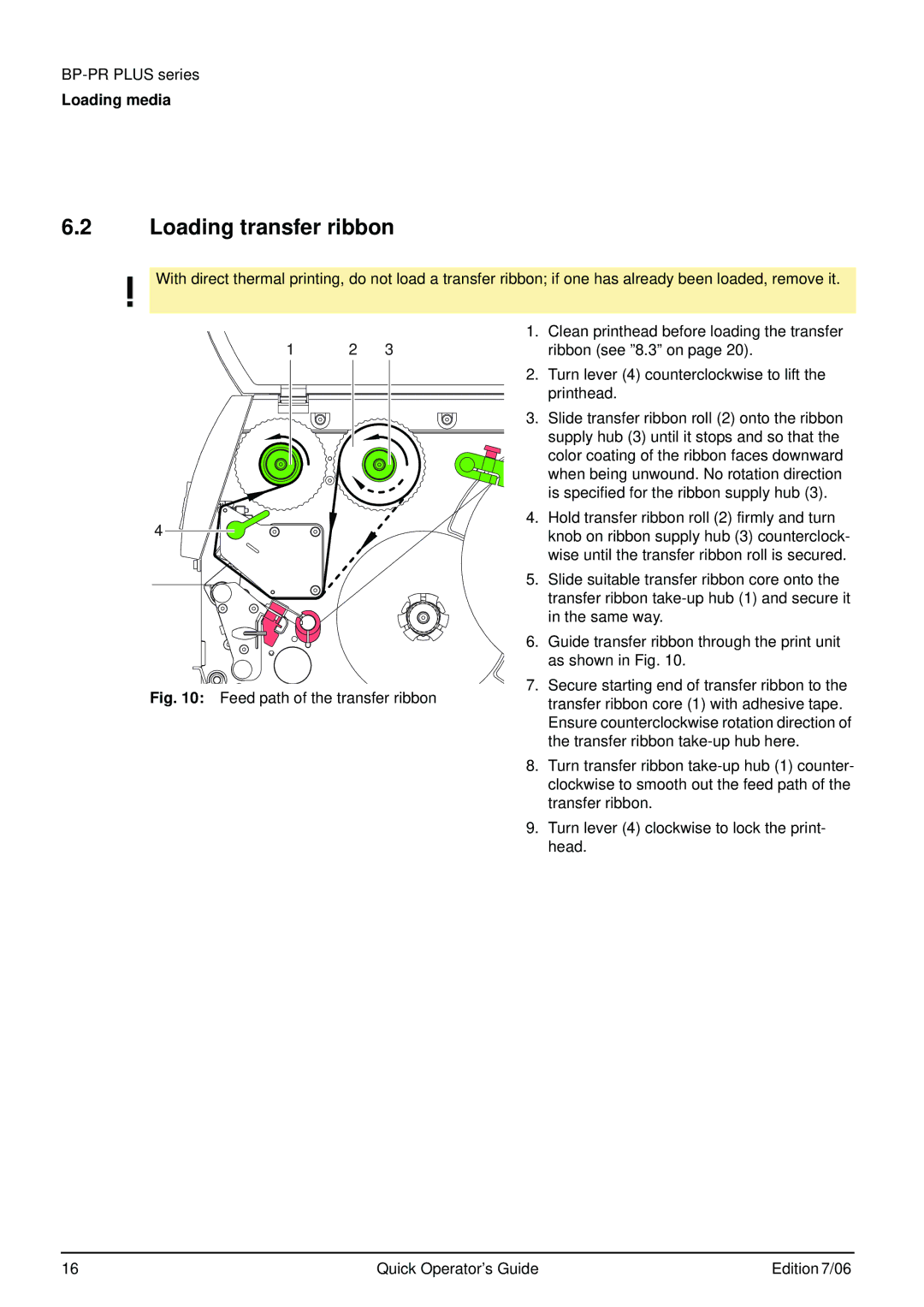 Brady BP-PR PLUS Series manual Loading transfer ribbon 