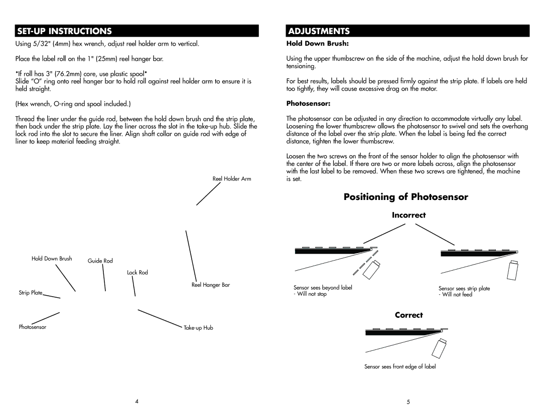 Brady Brady Worldwide Identification Solutions, DSP-5 manual SET-UP Instructions, Adjustments 