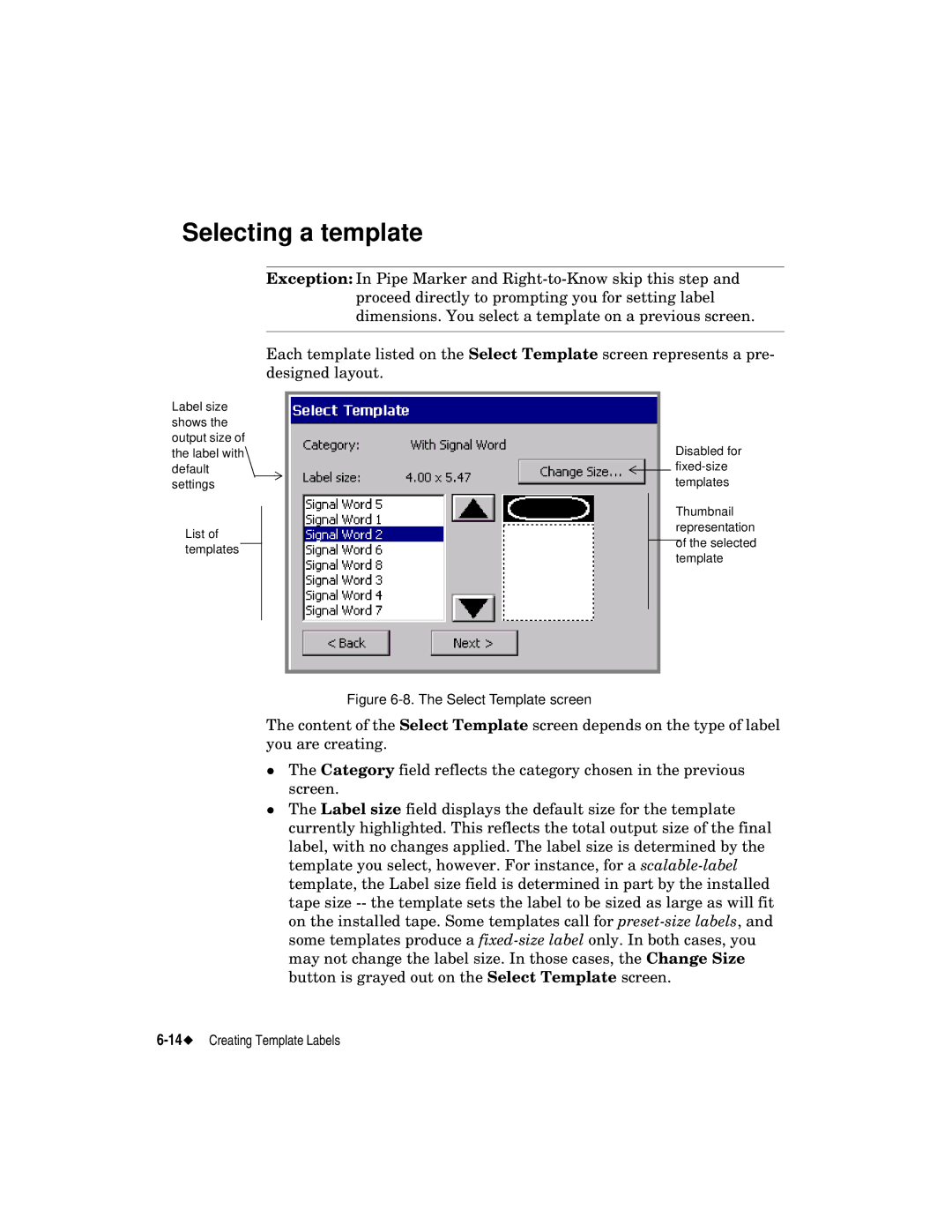 Brady label maker manual Selecting a template, Select Template screen 