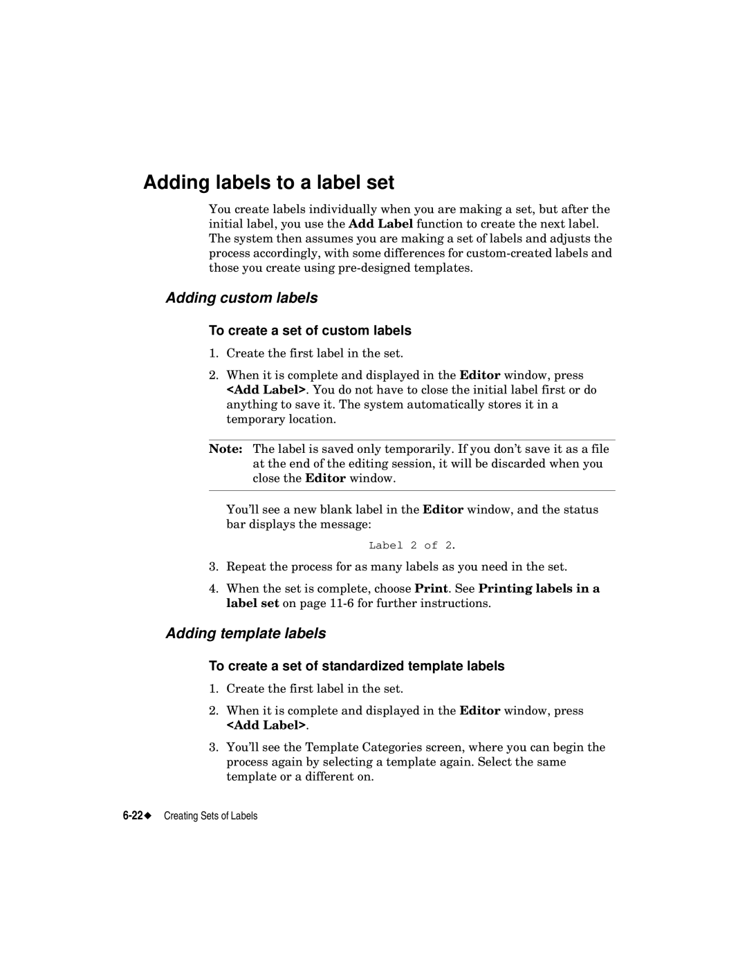 Brady label maker manual Adding labels to a label set, Adding custom labels, Adding template labels 