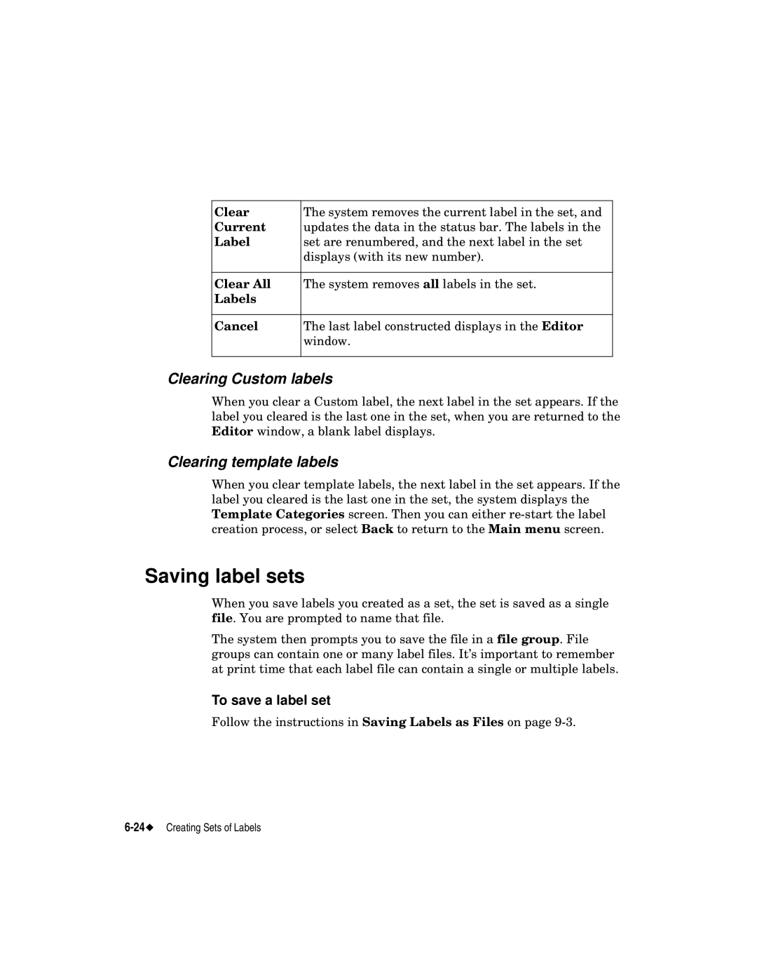 Brady label maker manual Saving label sets, Clearing Custom labels, Clearing template labels, To save a label set 