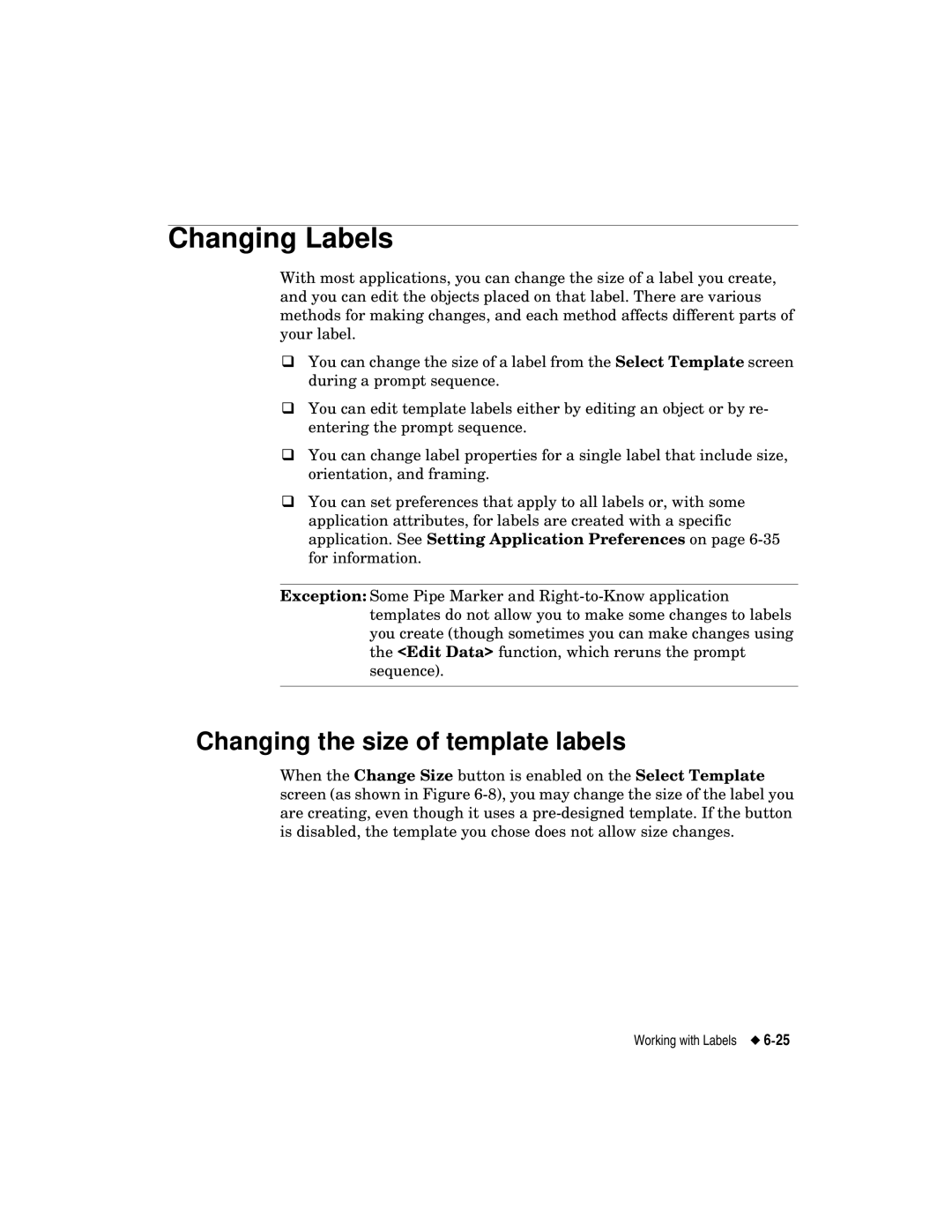 Brady label maker manual Changing Labels, Changing the size of template labels 