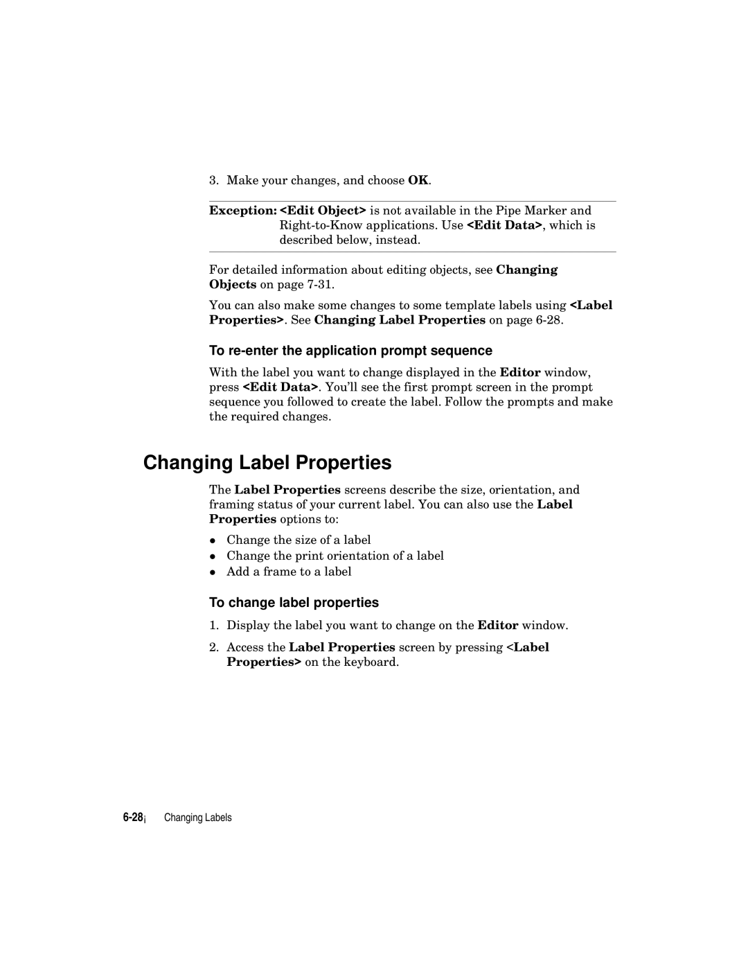 Brady label maker manual Changing Label Properties, To re-enter the application prompt sequence, To change label properties 