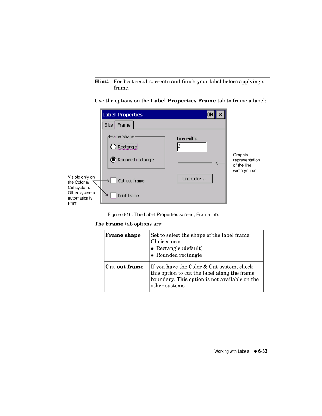 Brady label maker manual Frame shape, Cut out frame 