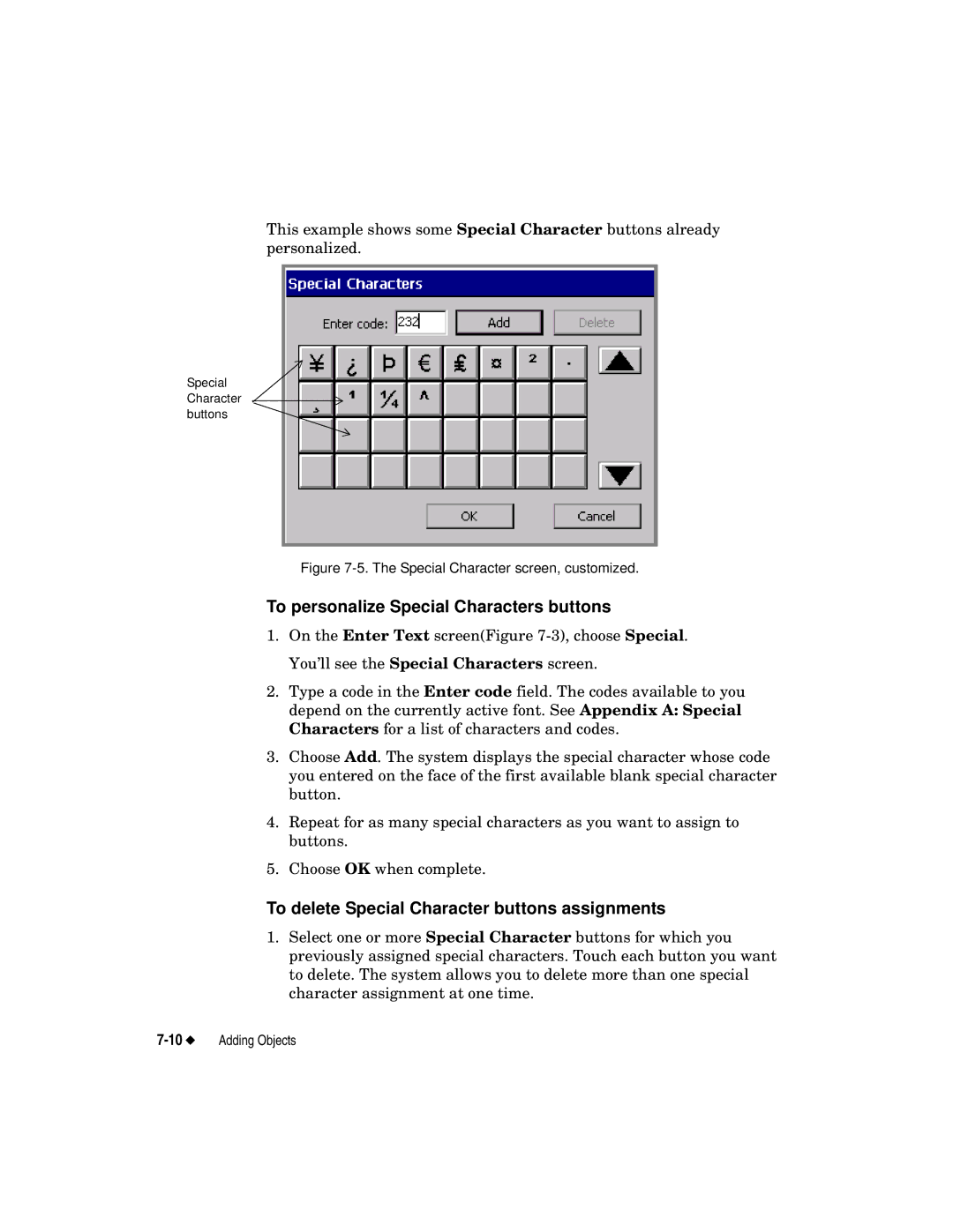 Brady label maker manual To personalize Special Characters buttons, To delete Special Character buttons assignments 