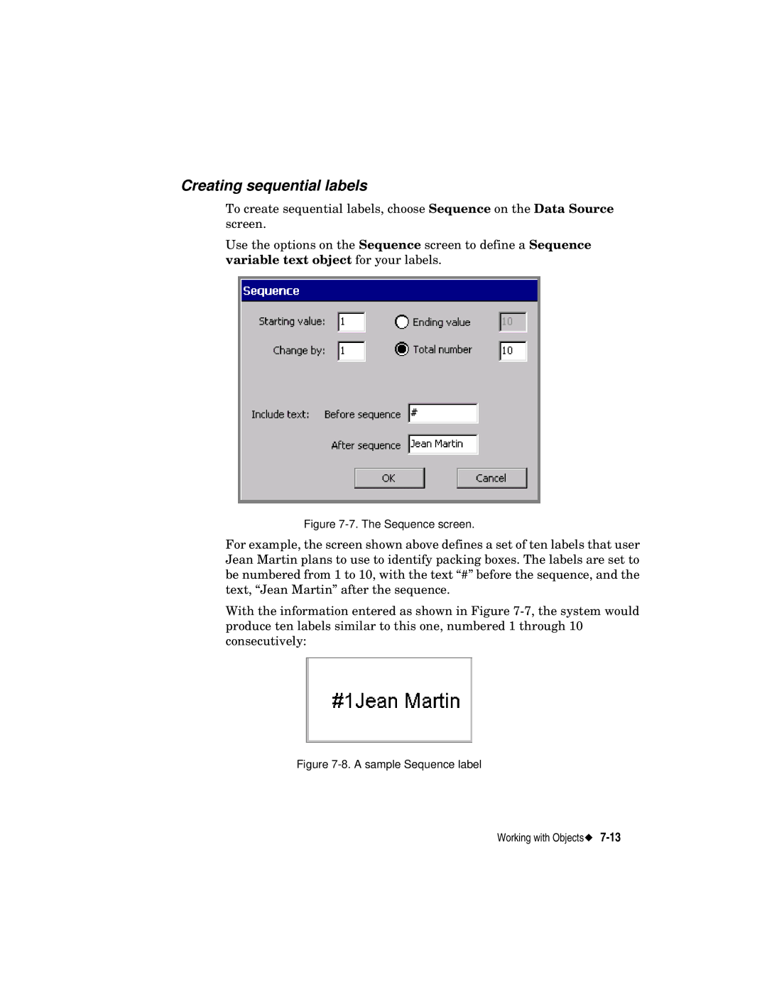 Brady label maker manual Creating sequential labels, Sequence screen 