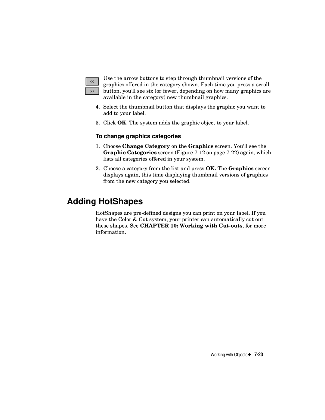 Brady label maker manual Adding HotShapes, To change graphics categories 