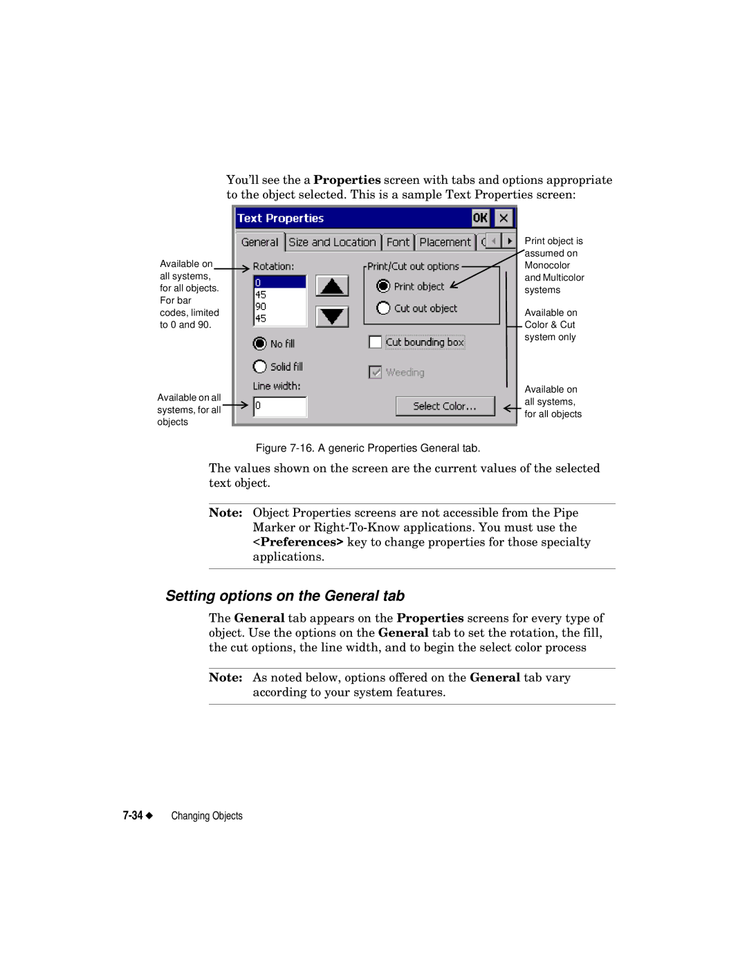 Brady label maker manual Setting options on the General tab, a generic Properties General tab 