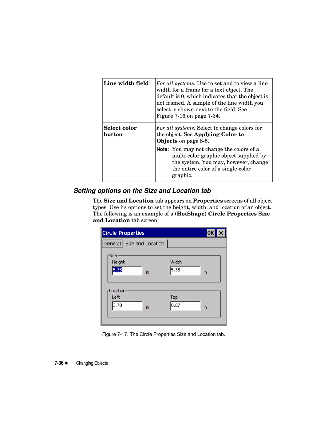 Brady label maker manual Setting options on the Size and Location tab, Line width field 