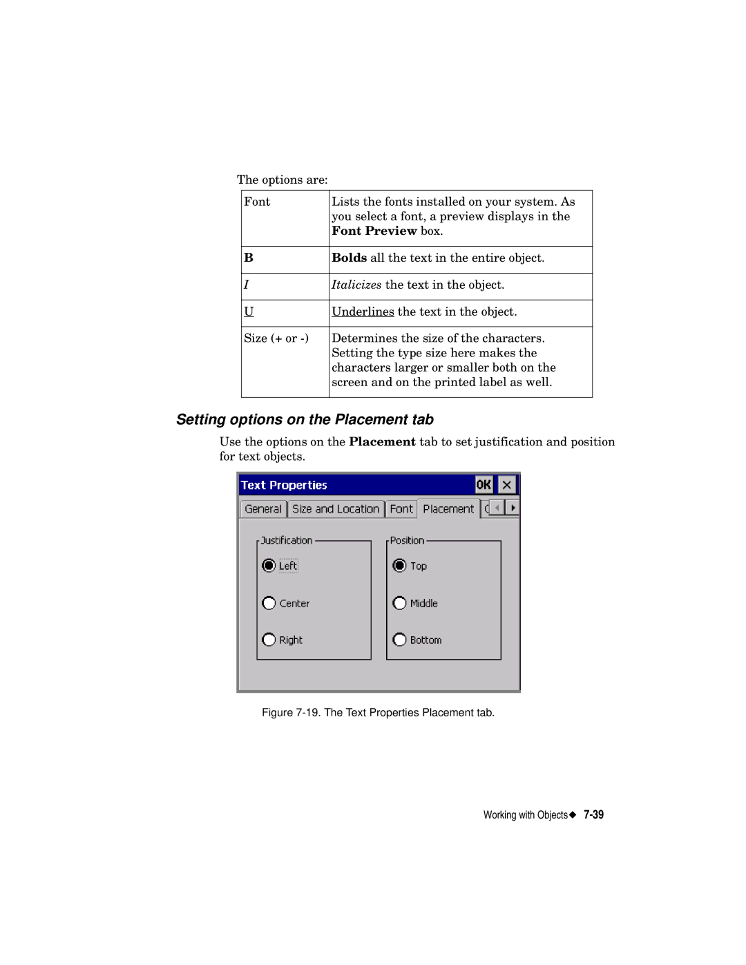 Brady label maker manual Setting options on the Placement tab, Font Preview box 