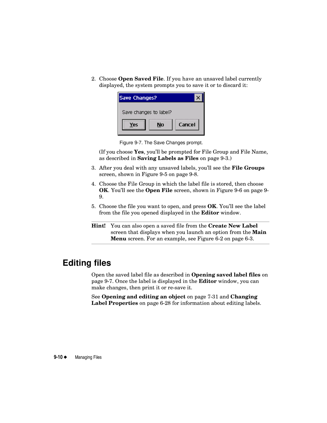 Brady label maker manual Editing files, Save Changes prompt 