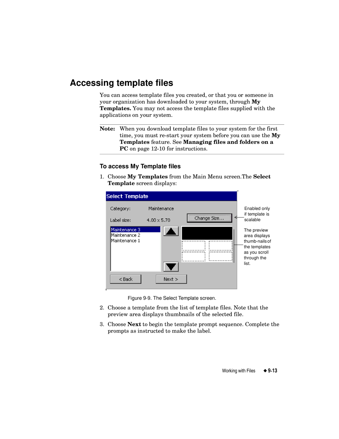 Brady label maker manual Accessing template files, To access My Template files 