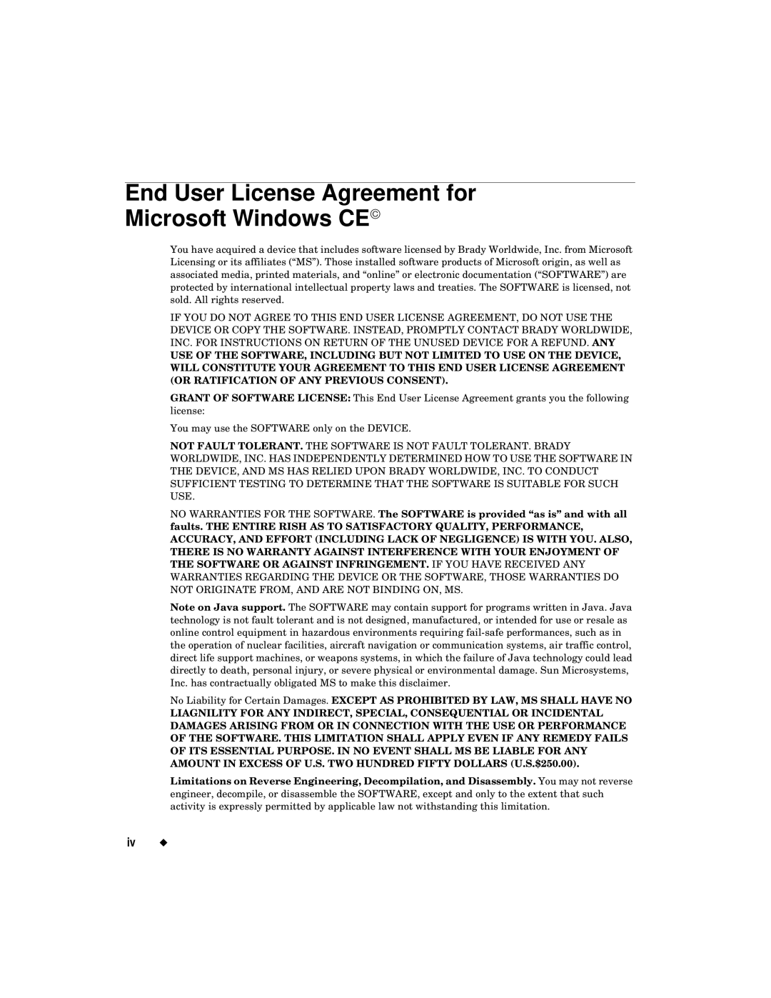 Brady label maker manual End User License Agreement for Microsoft Windows CE 