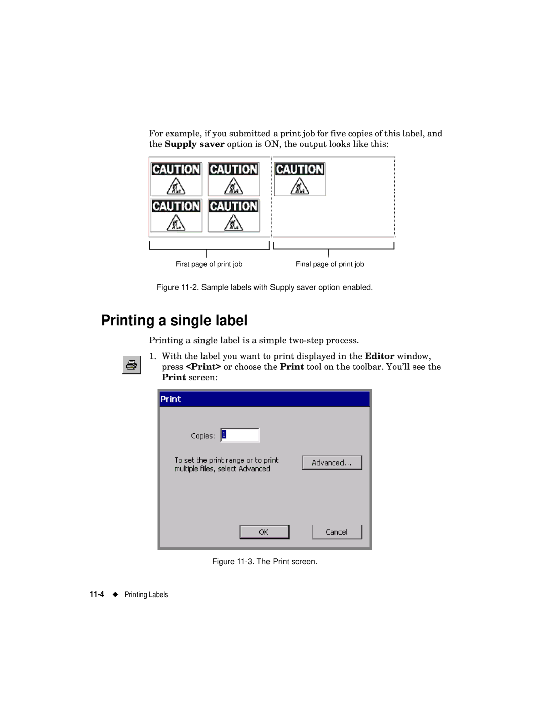 Brady label maker manual Printing a single label, Sample labels with Supply saver option enabled 