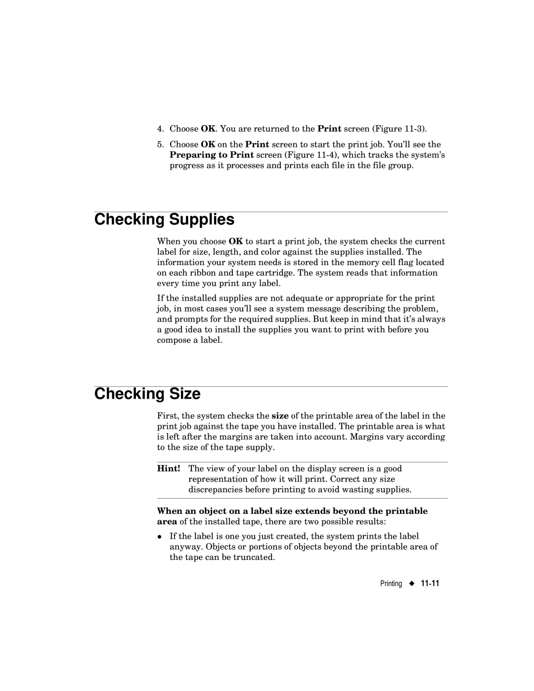 Brady label maker manual Checking Supplies, Checking Size 