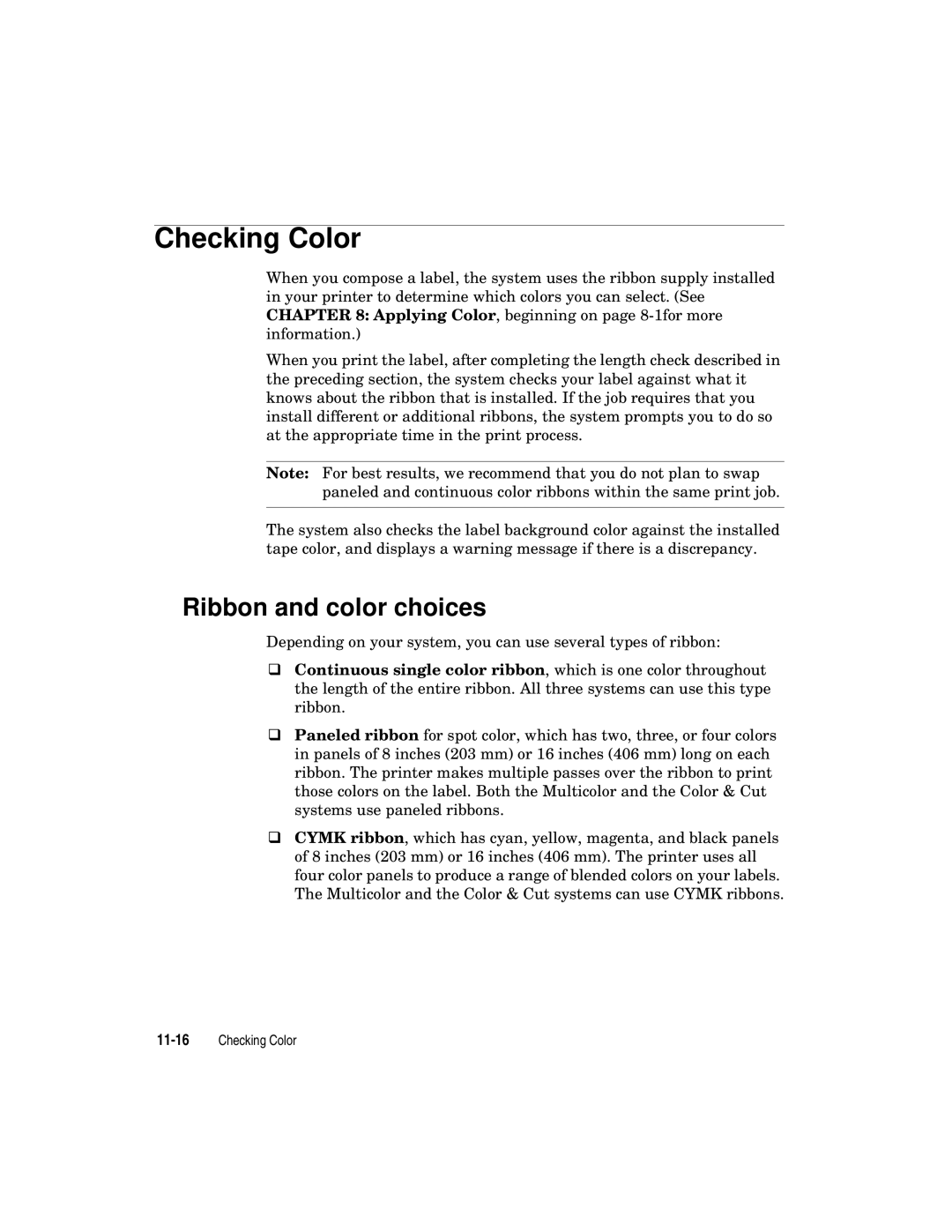 Brady label maker manual Checking Color, Ribbon and color choices 