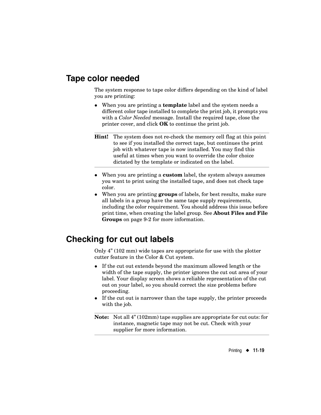 Brady label maker manual Tape color needed, Checking for cut out labels 