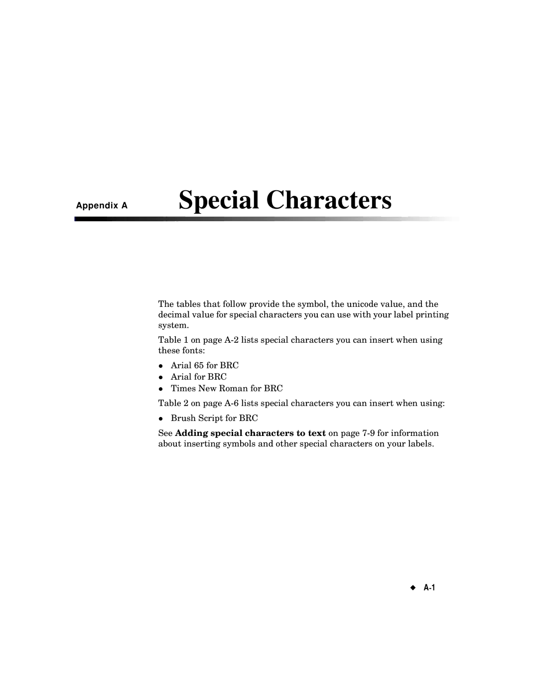 Brady label maker manual Appendix ASpecial Characters 