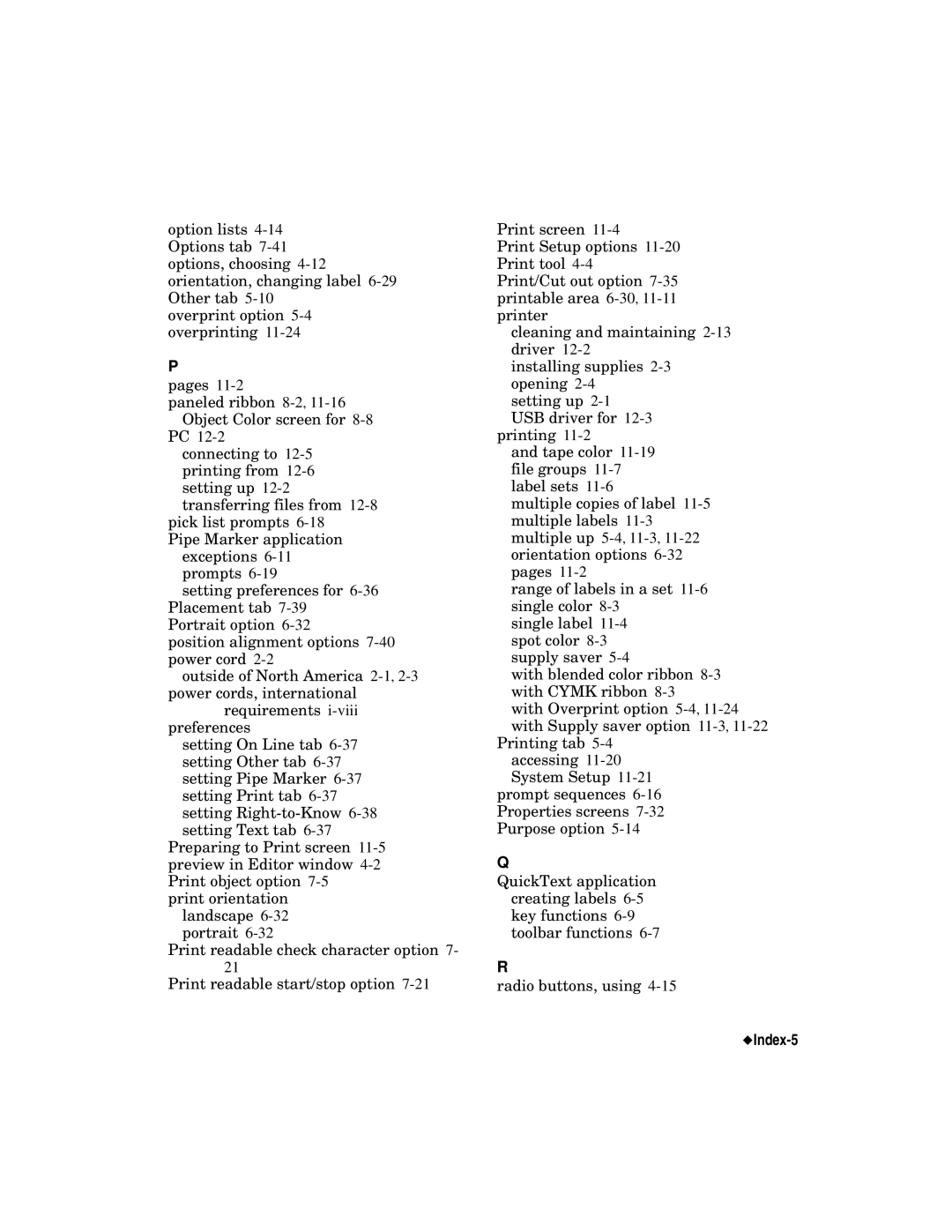 Brady label maker manual Index-5 