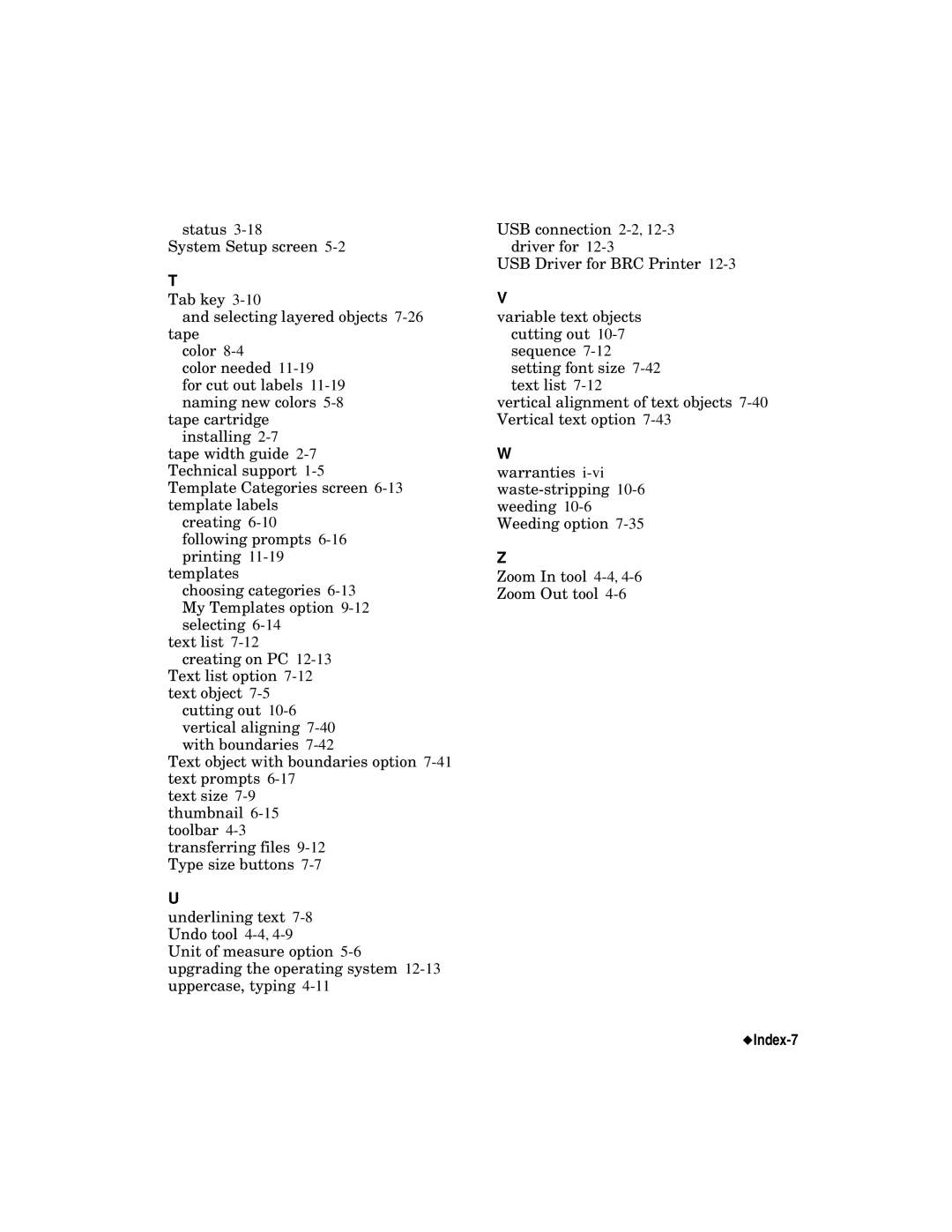 Brady label maker manual Index-7 